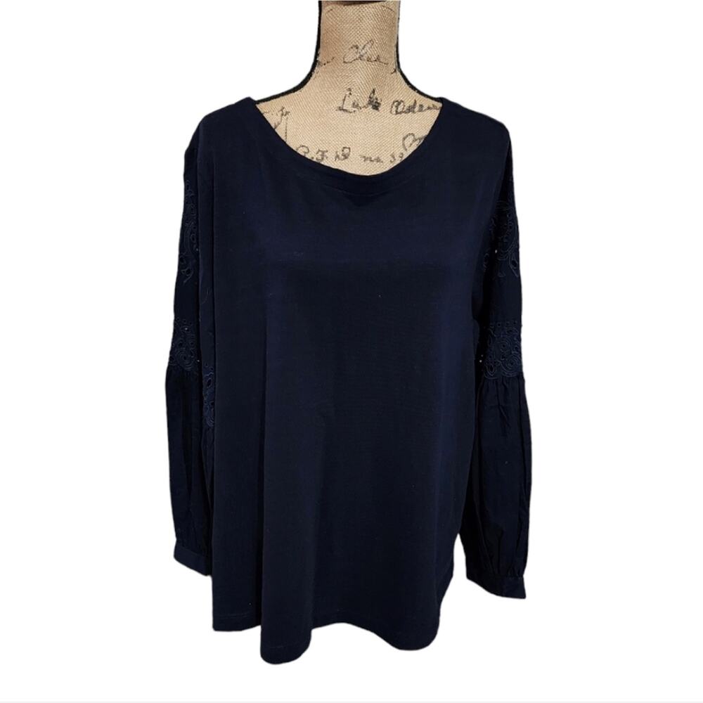 Loft NAVY BLUE Lace Balloon Lantern Sleeve Boho Blouse Size XXL NEW